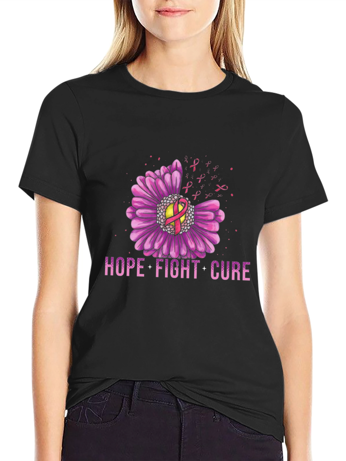 Hope Fight Cure Breast Cancer Awareness Graphic T-Shirt