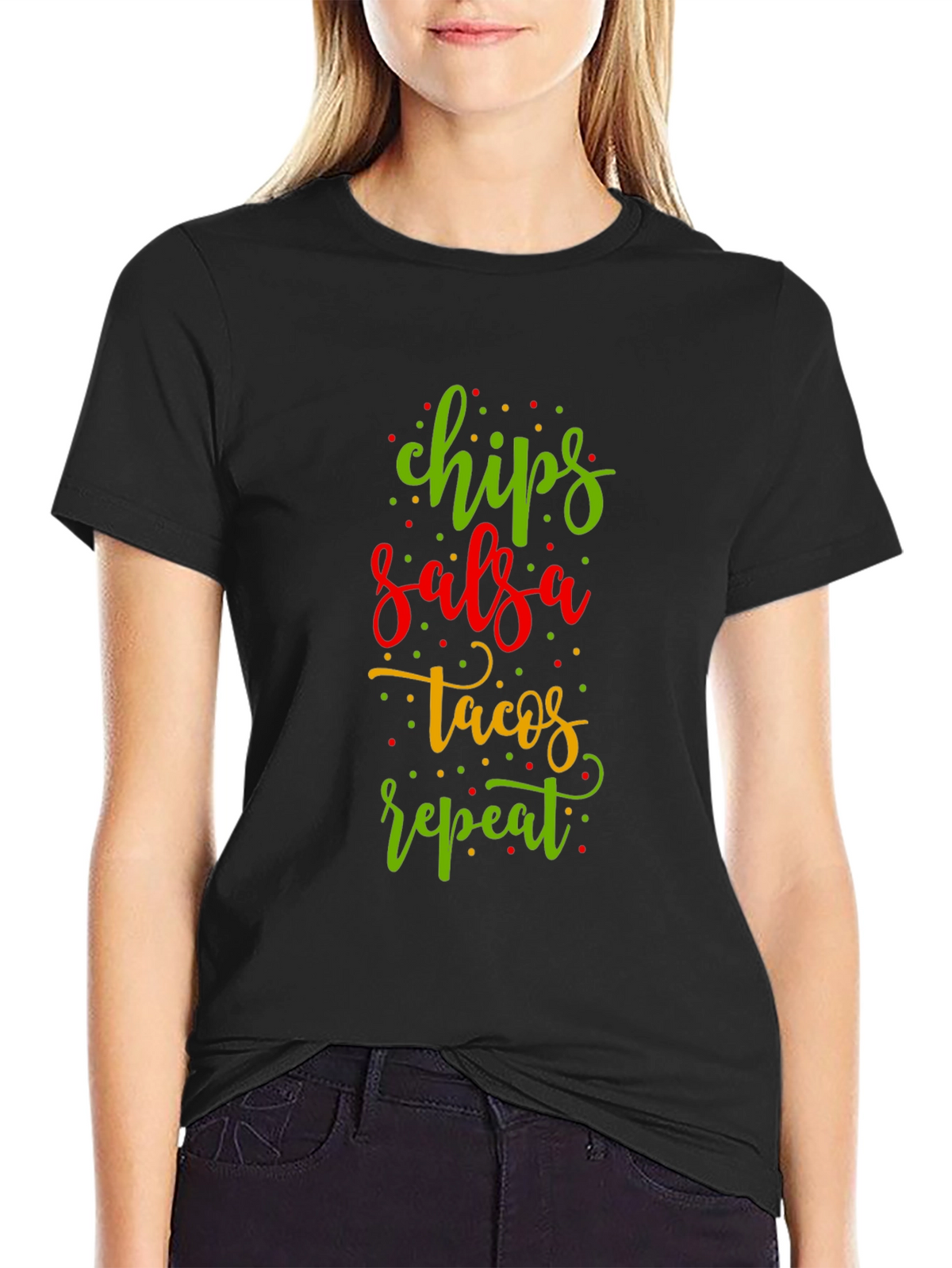 Chips Salsa Tacos Repeat Funny Graphic Tee