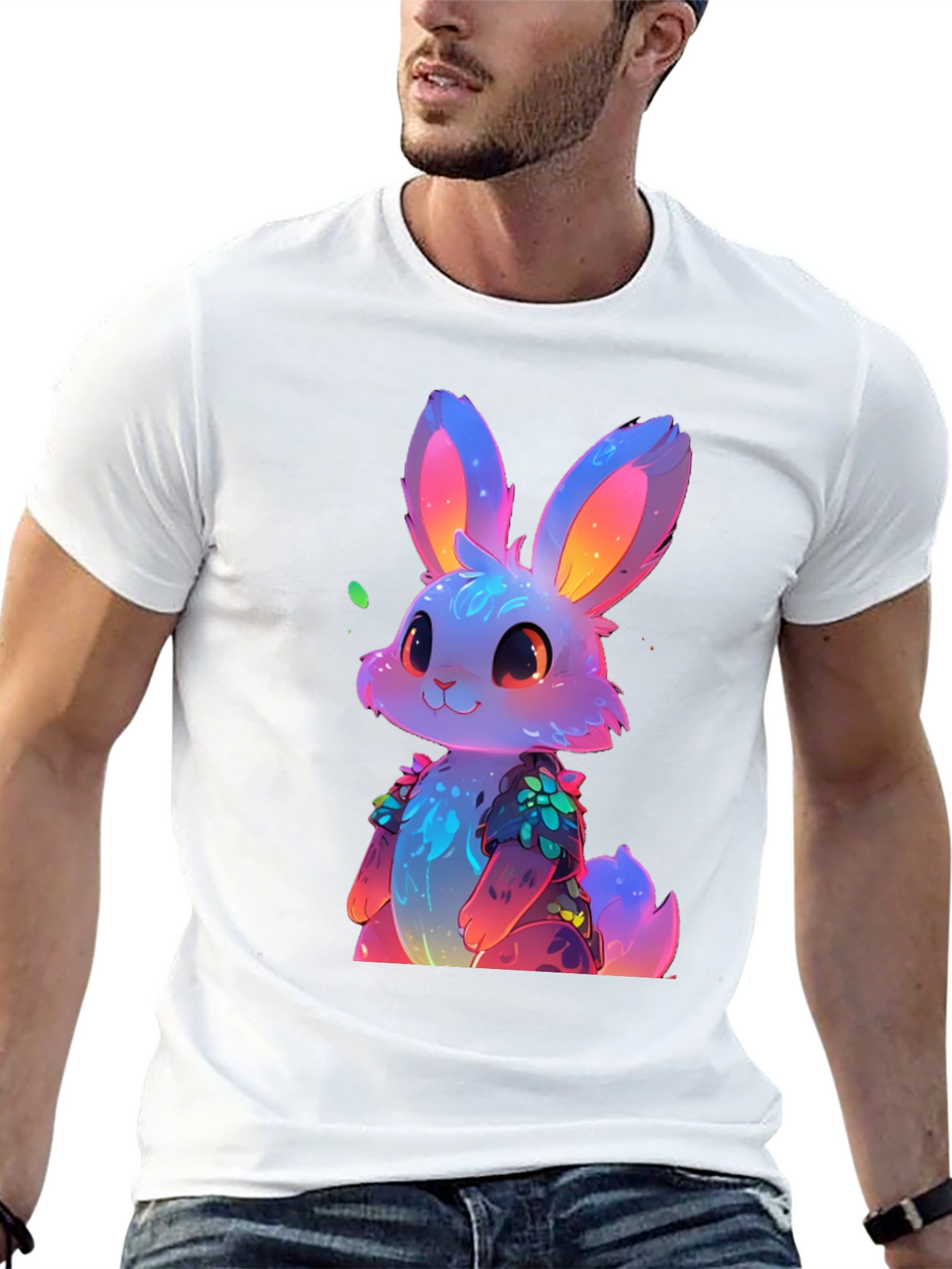Neon Bunny Graphic Tee - Black