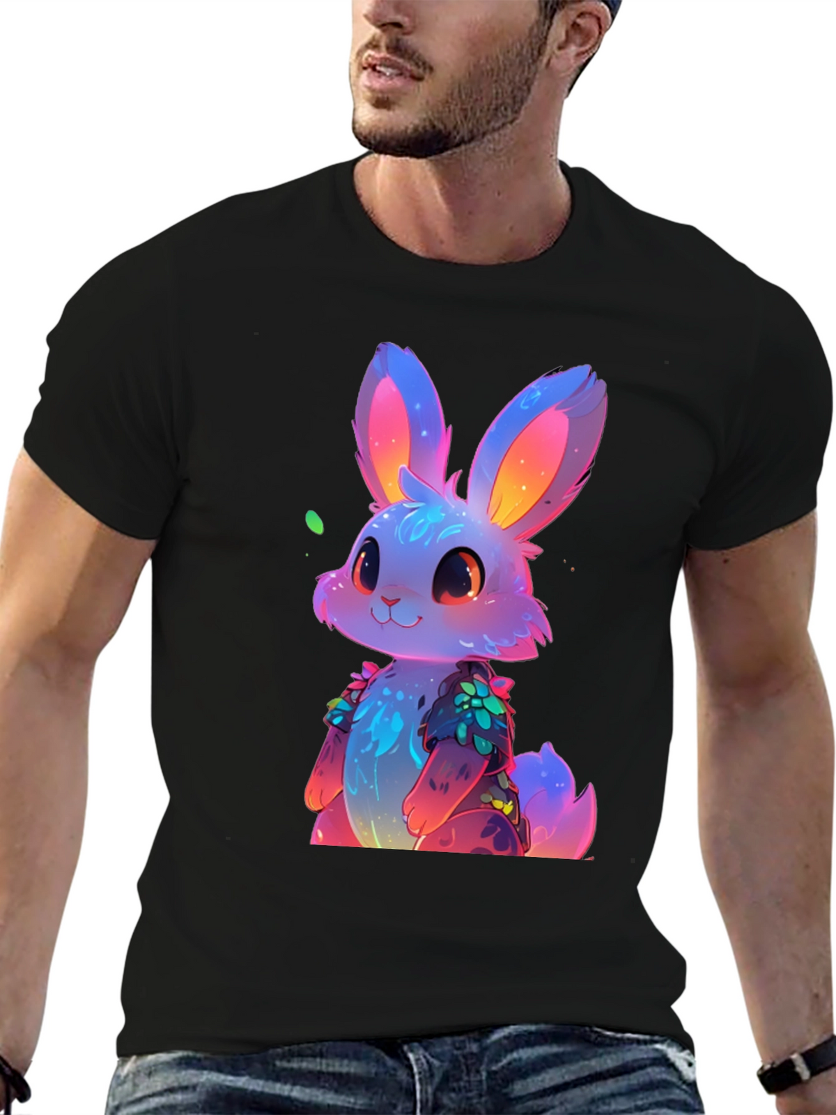 Neon Bunny Graphic Tee - Black