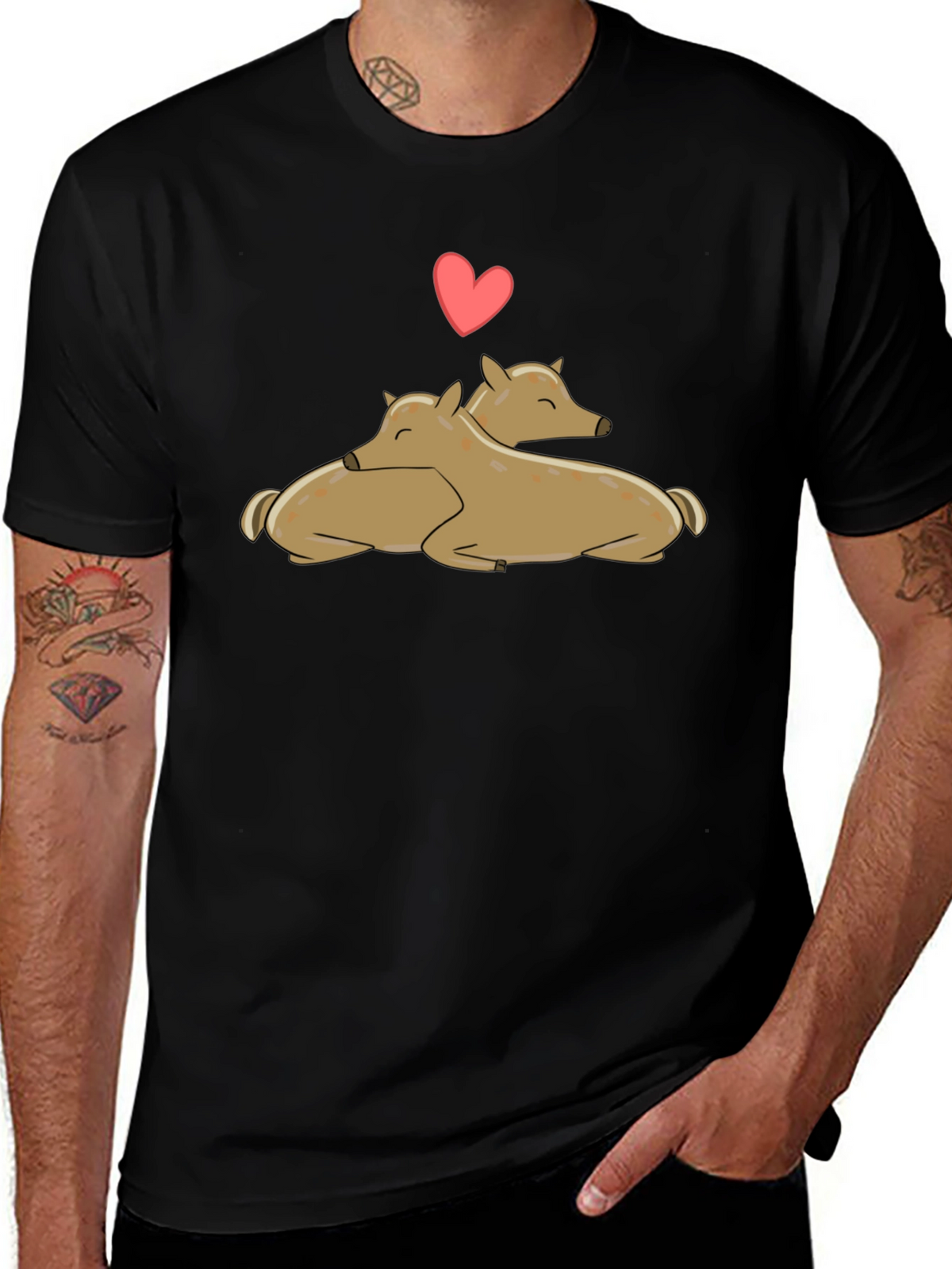 Cute Deer Love Black T-Shirt