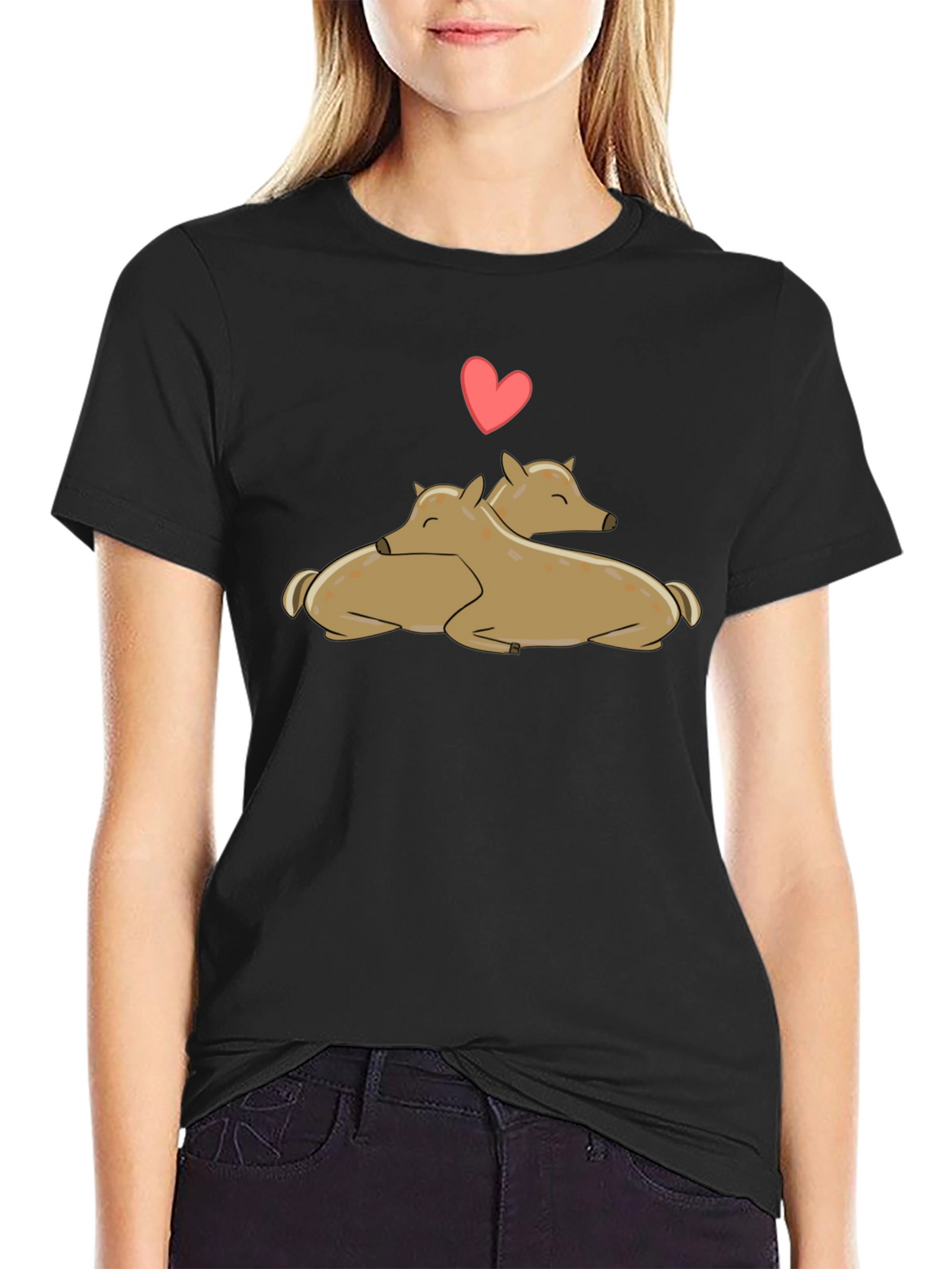 Cute Deer Love Black T-Shirt