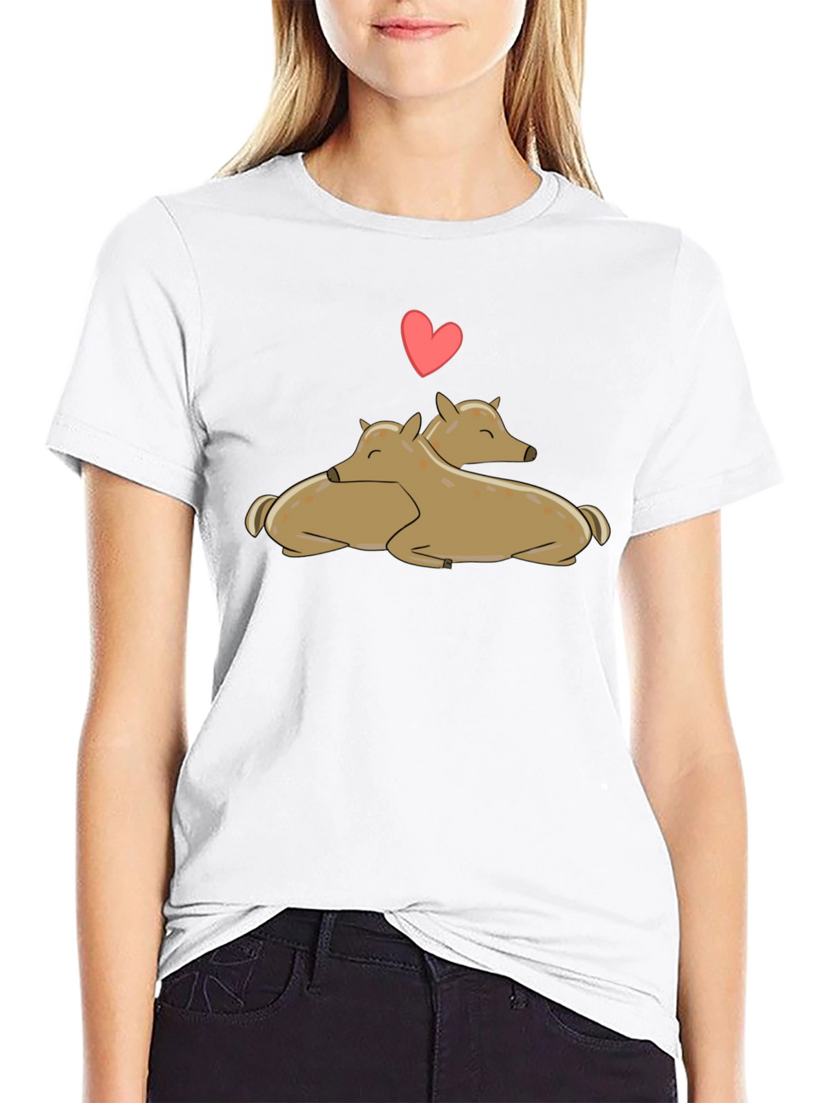 Cute Deer Love Black T-Shirt