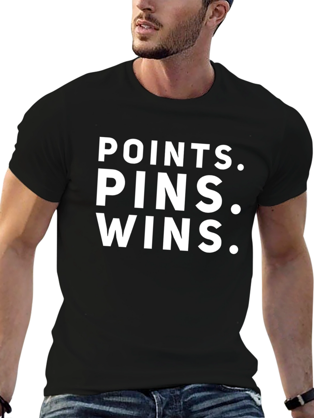 Points Pins Wins Black Graphic Tee