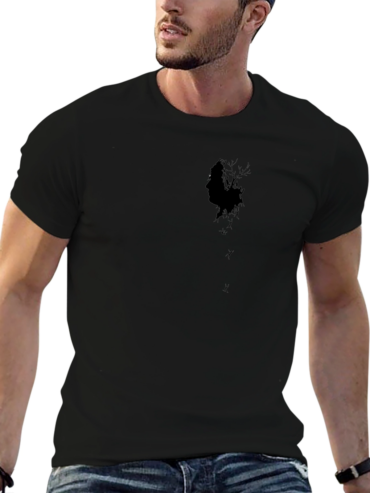 Mens Black Graphic Tee - Eerie Silhouette Design