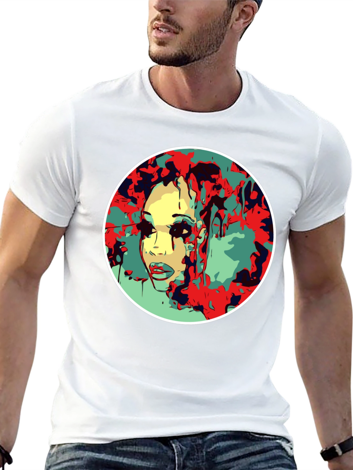 Abstract Face Graphic T-Shirt - Black