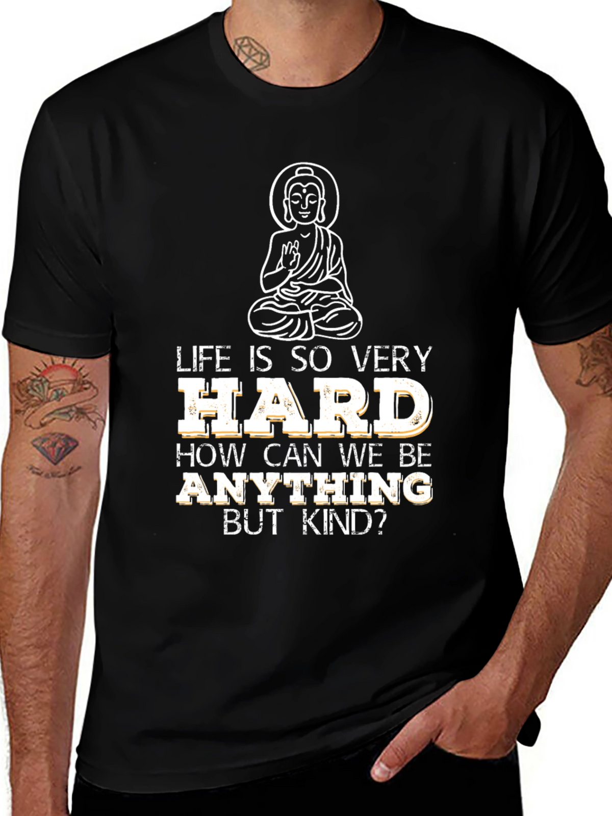 Life Is Hard Buddha Graphic T-Shirt - Black