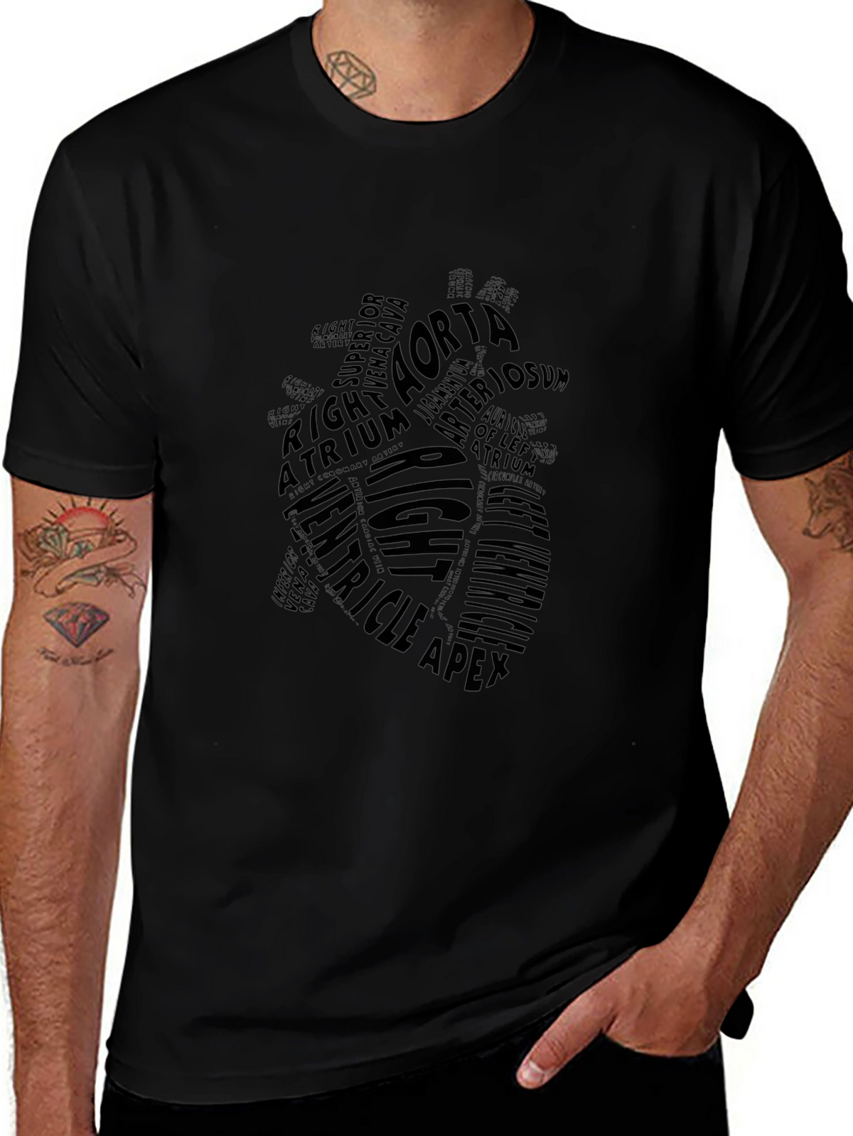 Anatomical Heart Word Art Black T-Shirt