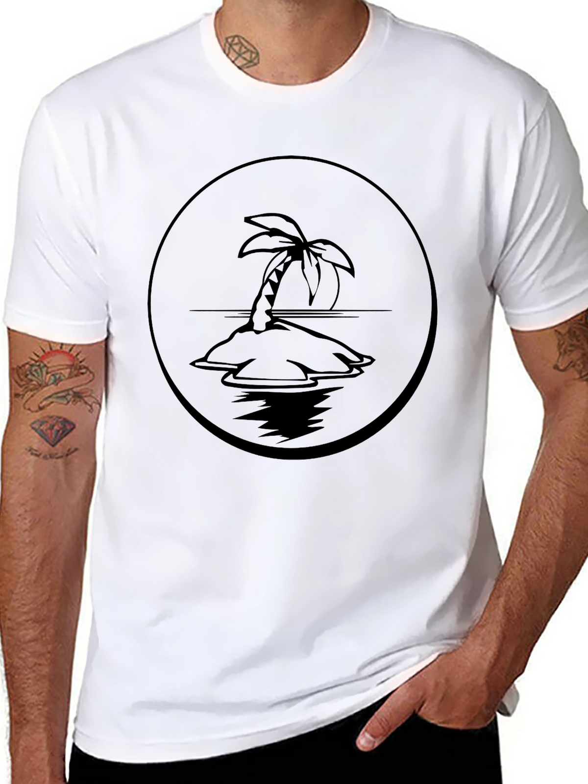 Island Palm Tree Graphic Tee - Black