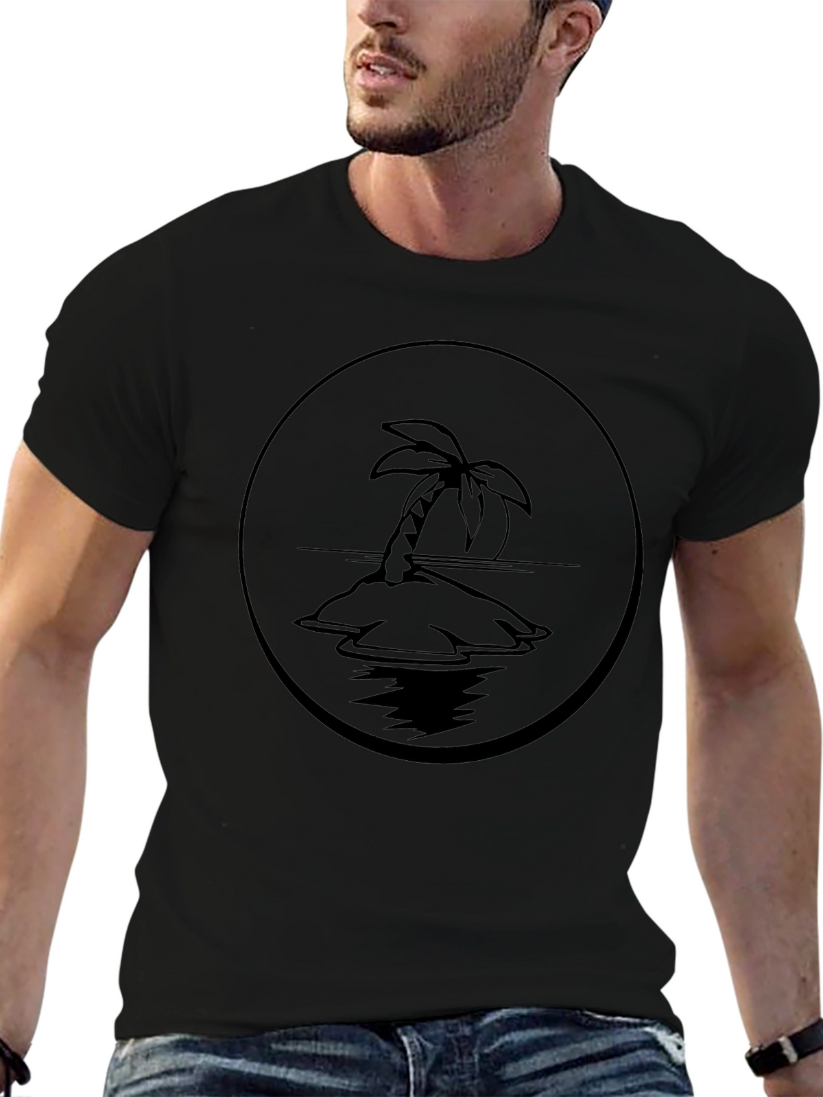 Island Palm Tree Graphic Tee - Black