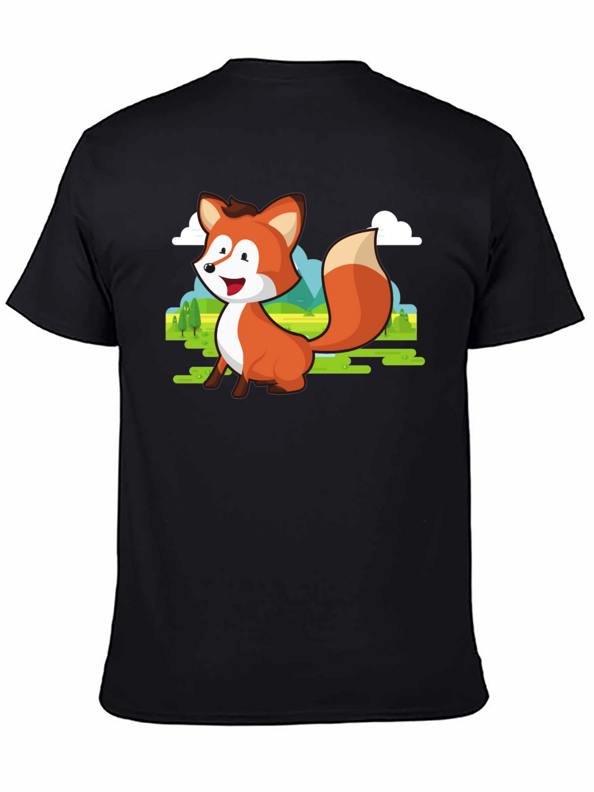 Cute Fox Cartoon T-Shirt - Mens Black Tee