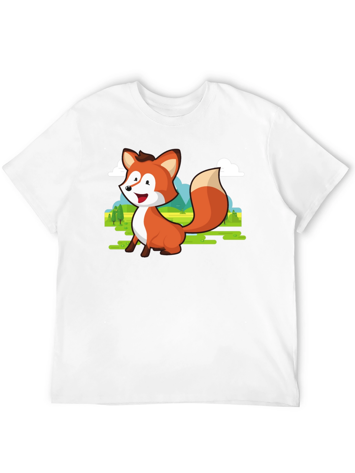 Cute Fox Cartoon T-Shirt - Mens Black Tee