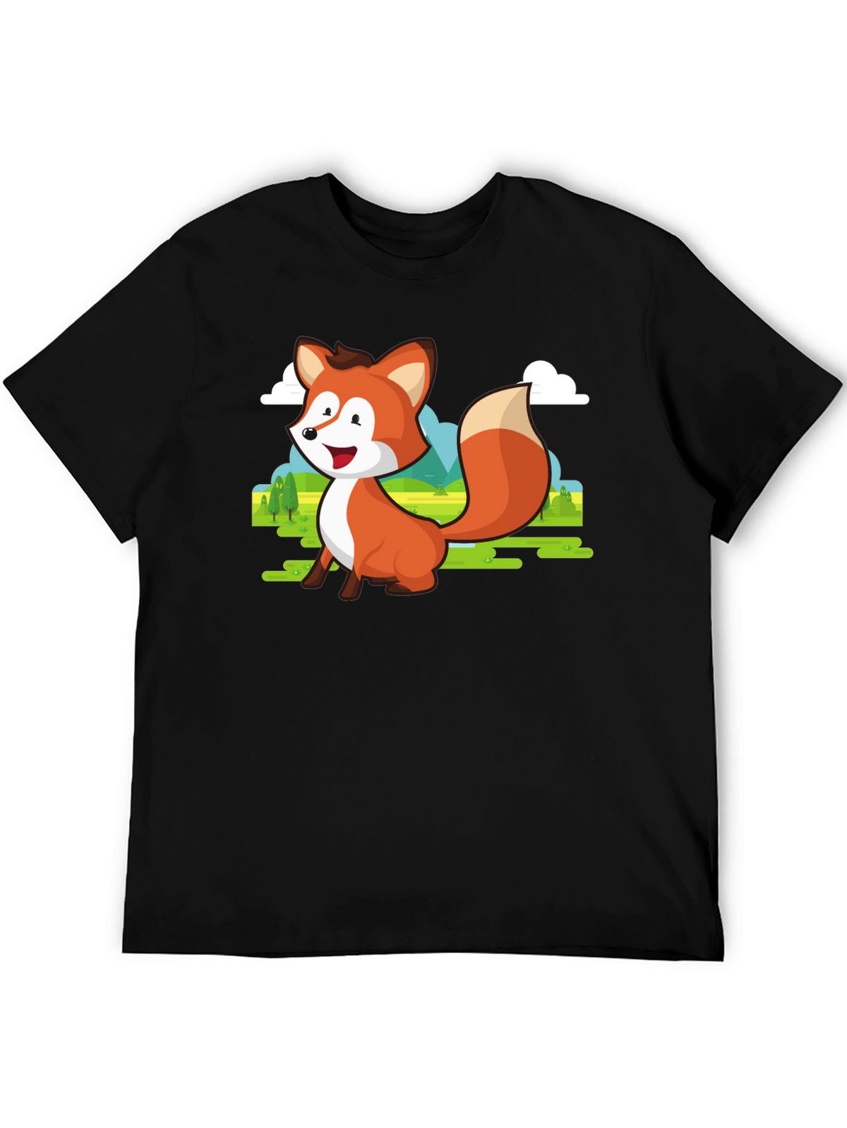 Cute Fox Cartoon T-Shirt - Mens Black Tee