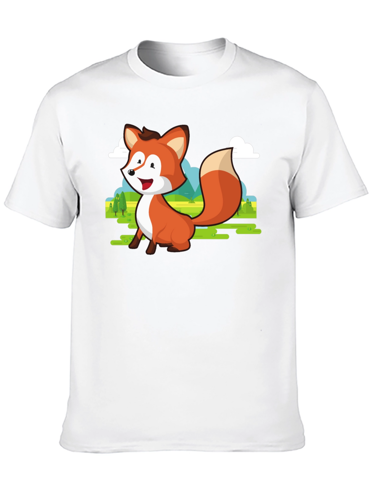 Cute Fox Cartoon T-Shirt - Mens Black Tee