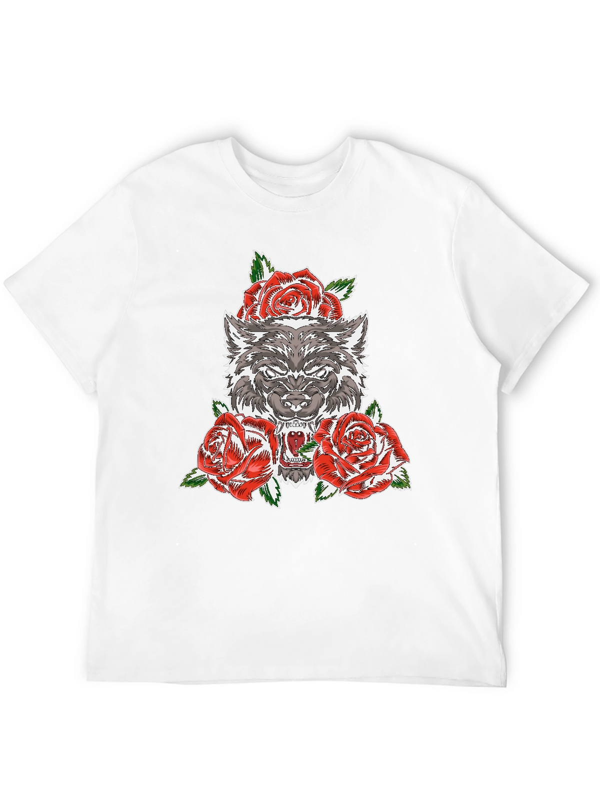 Wolf and Roses Graphic T-Shirt - Black