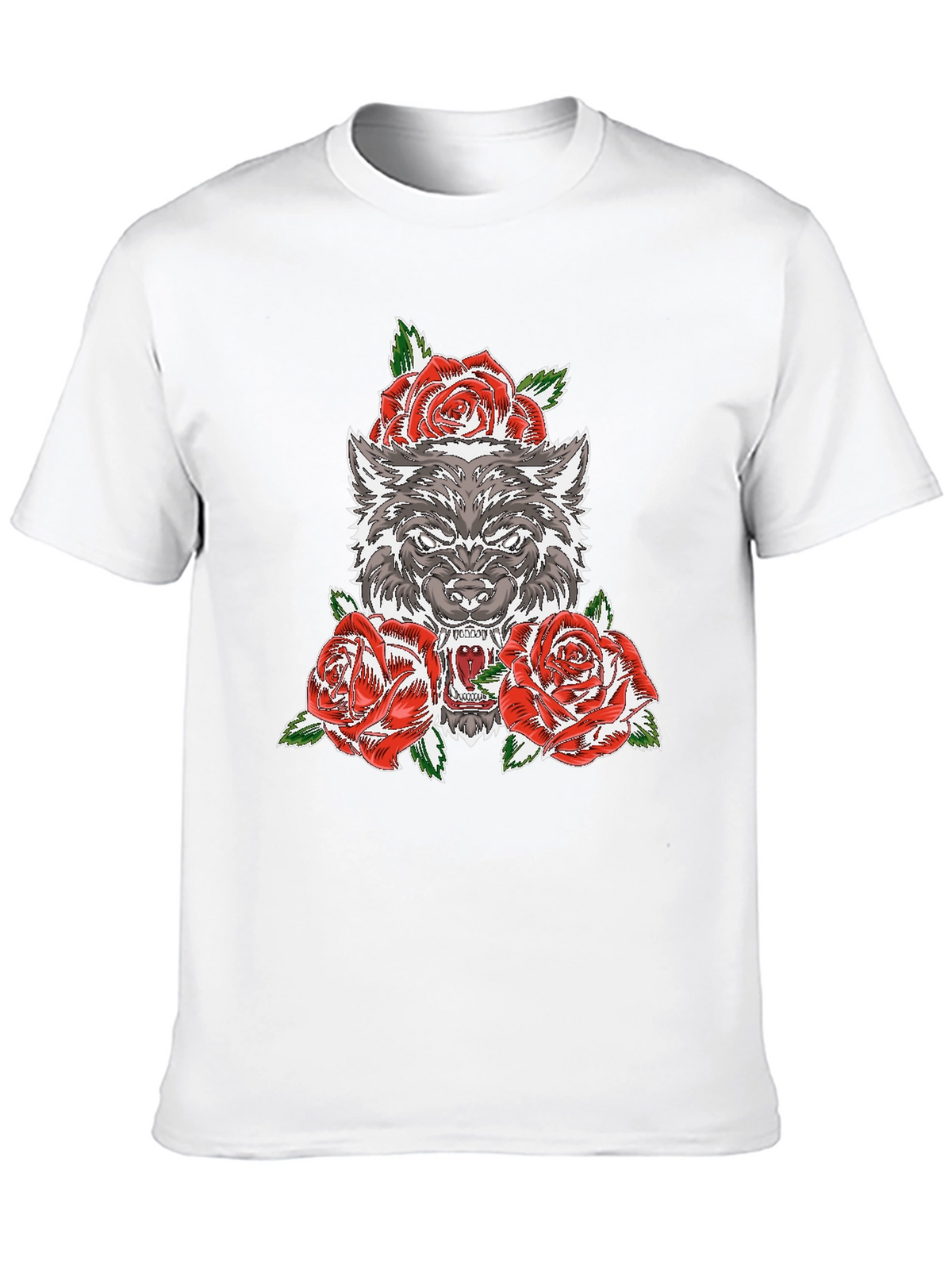 Wolf and Roses Graphic T-Shirt - Black