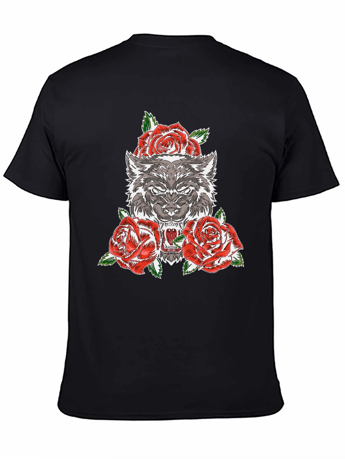 Wolf and Roses Graphic T-Shirt - Black