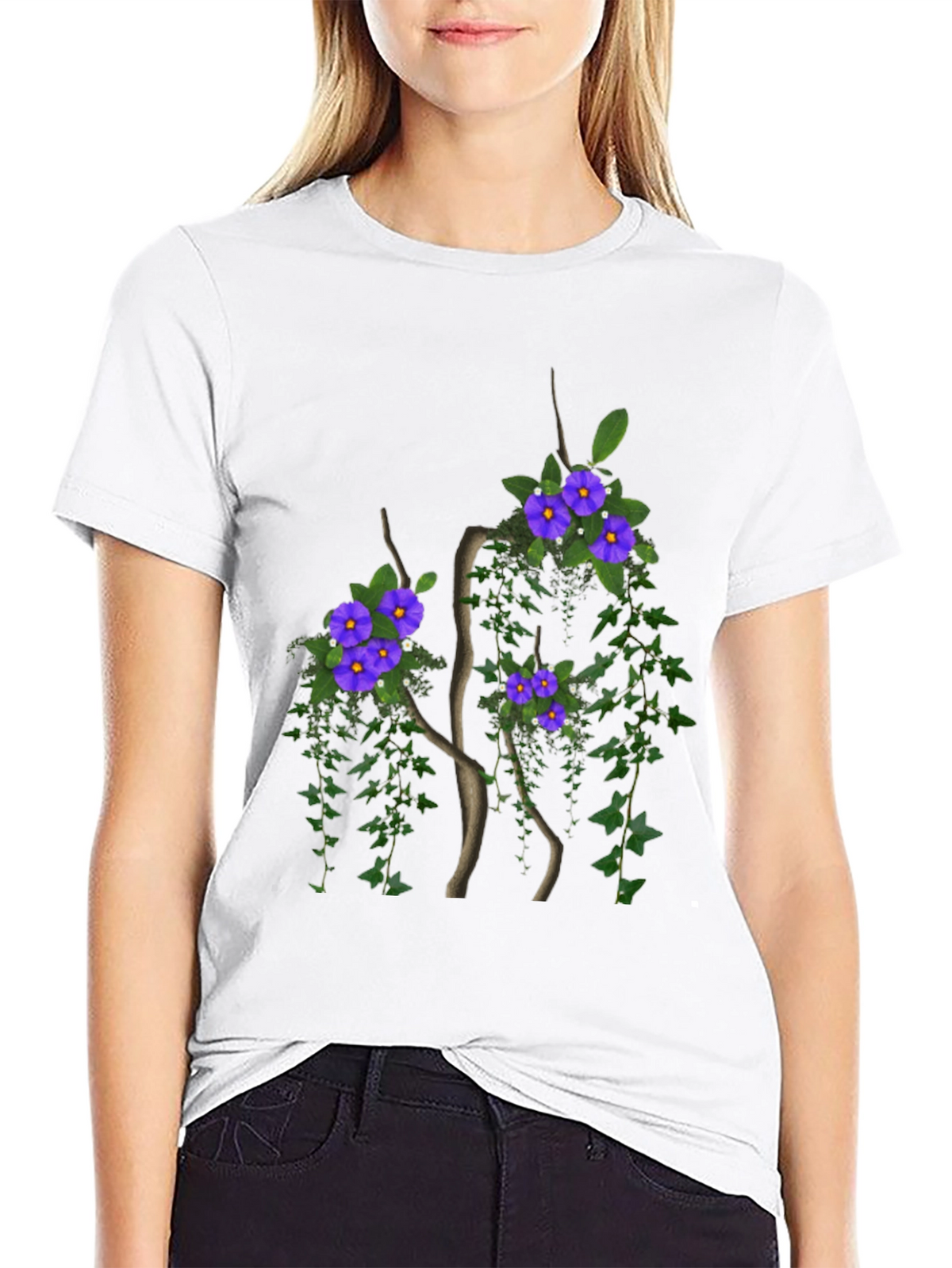 Floral Tree Graphic Black T-Shirt