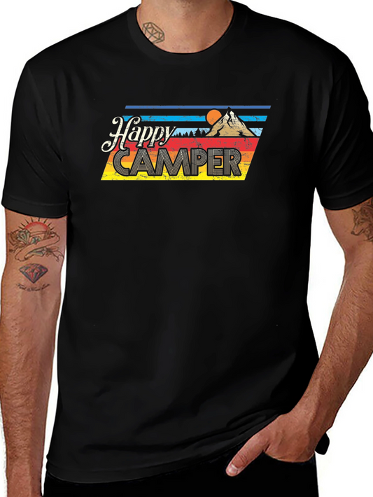 Happy Camper Retro Graphic T-Shirt - Black
