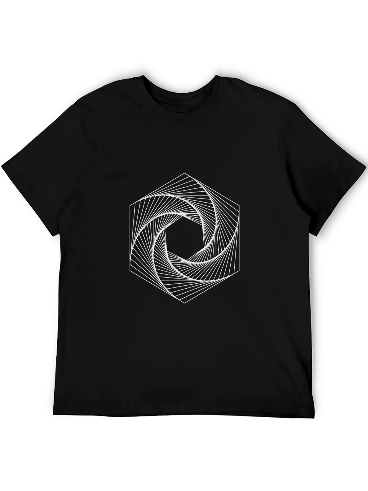 Geometric Spiral Graphic Tee - Modern Black T-Shirt