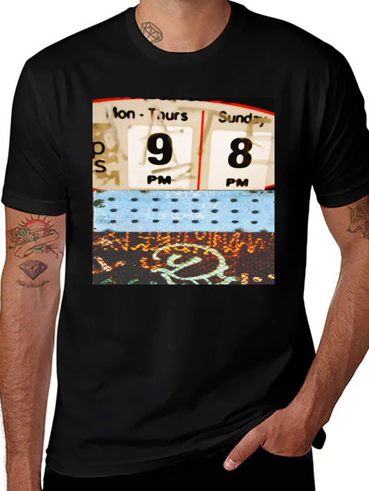 Retro Schedule Graphic Print Black T-Shirt