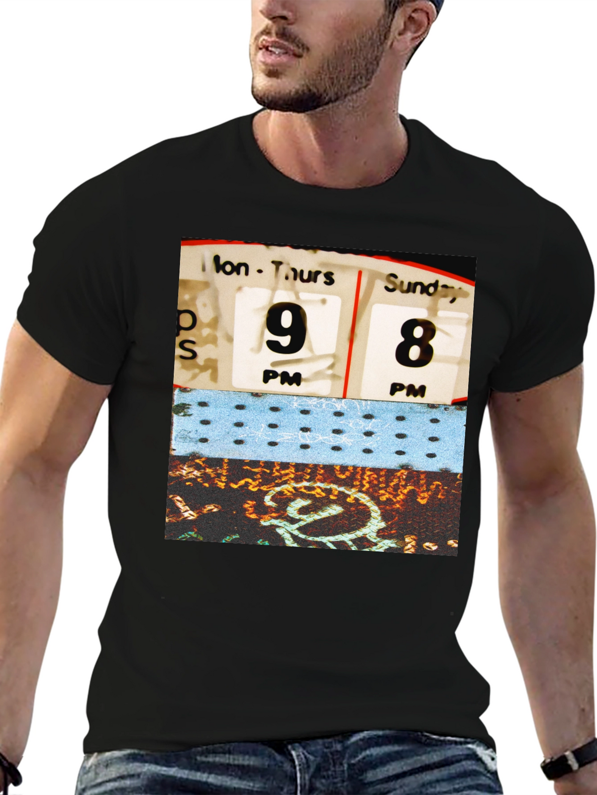 Retro Schedule Graphic Print Black T-Shirt