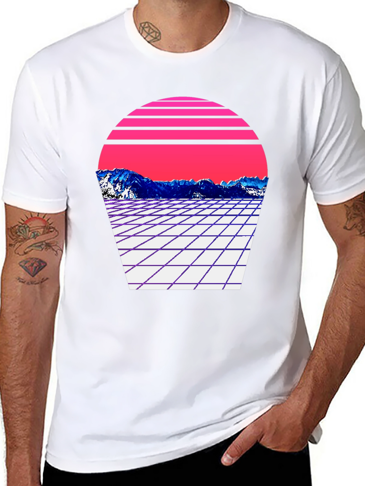 Retro Wave Mountain T-Shirt - Black