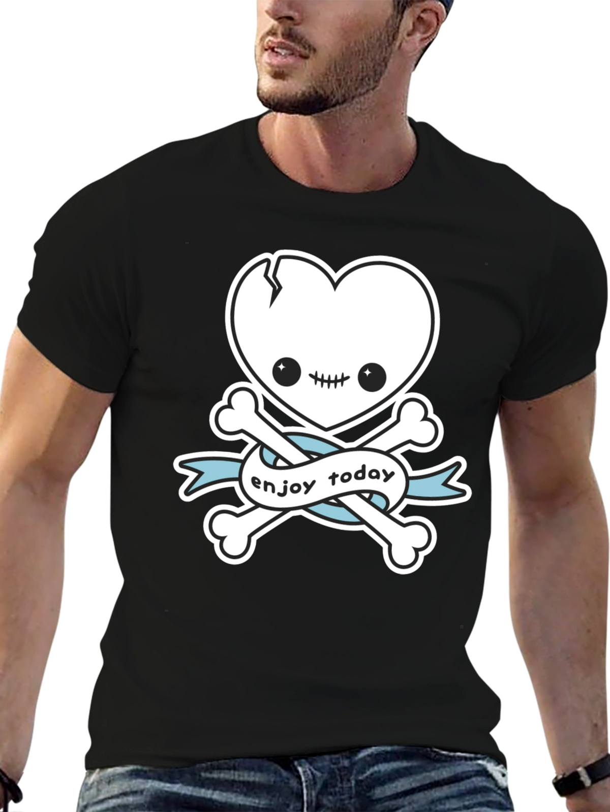 Enjoy Today Heart Skull & Crossbones Graphic T-Shirt