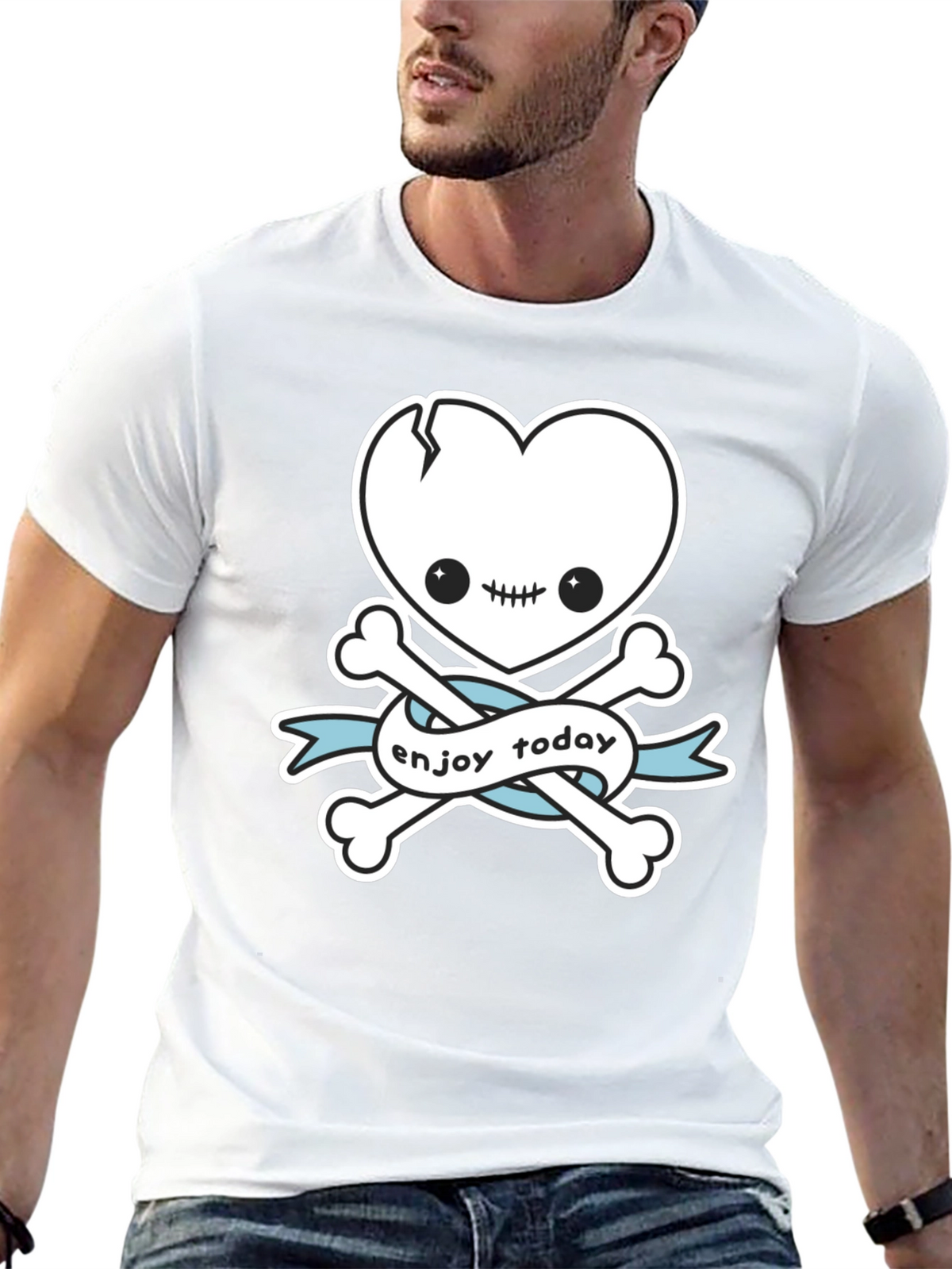 Enjoy Today Heart Skull & Crossbones Graphic T-Shirt