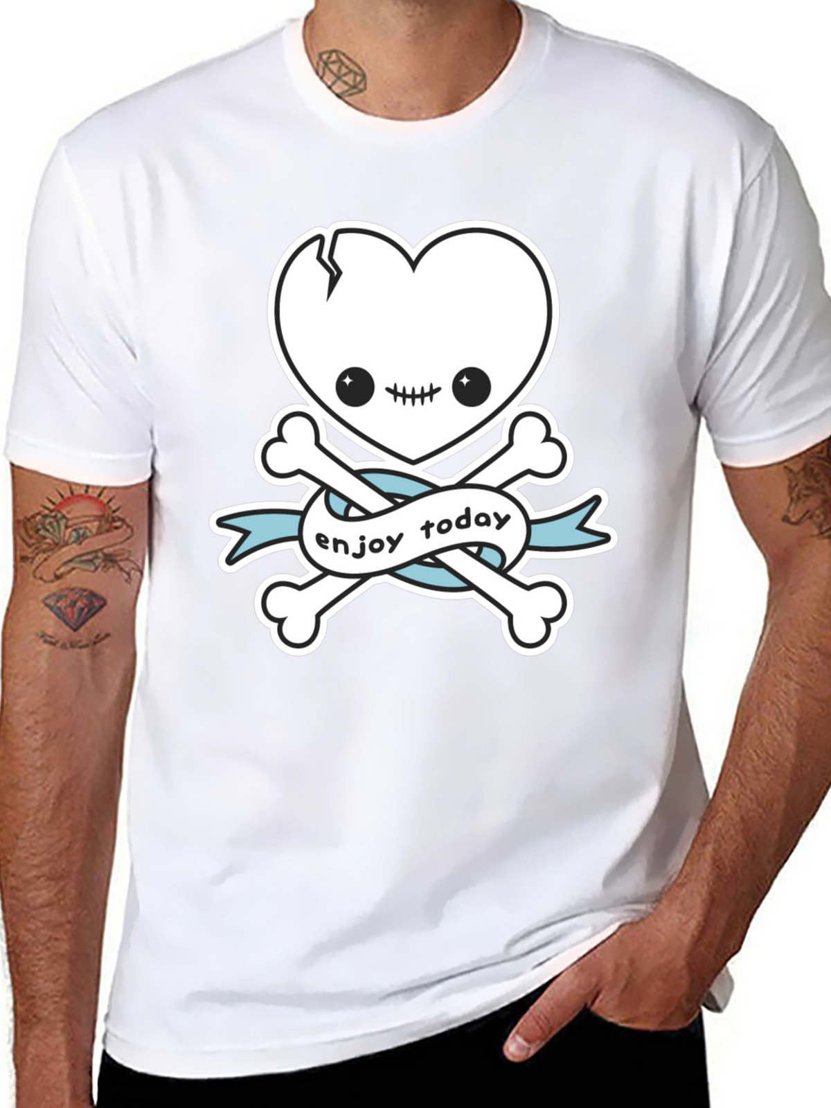 Enjoy Today Heart Skull & Crossbones Graphic T-Shirt
