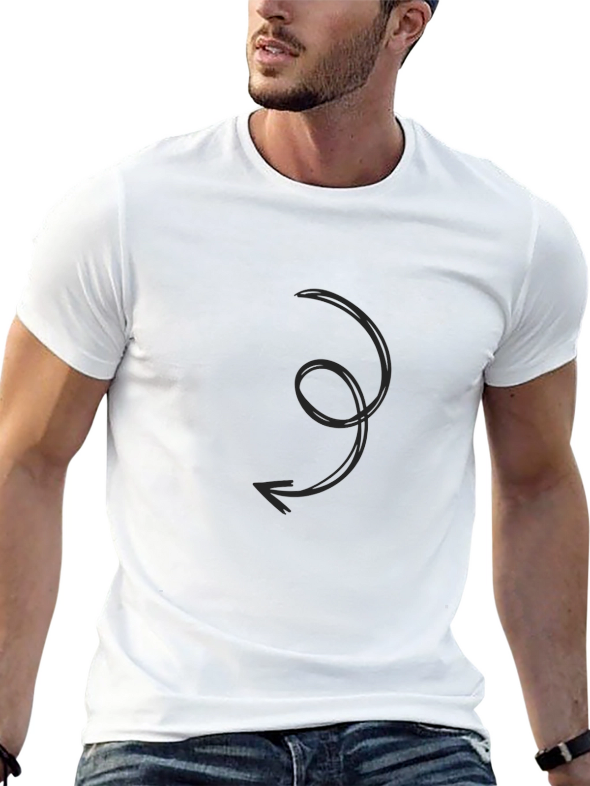 Mens Black Graphic Tee - Swirl Arrow Design