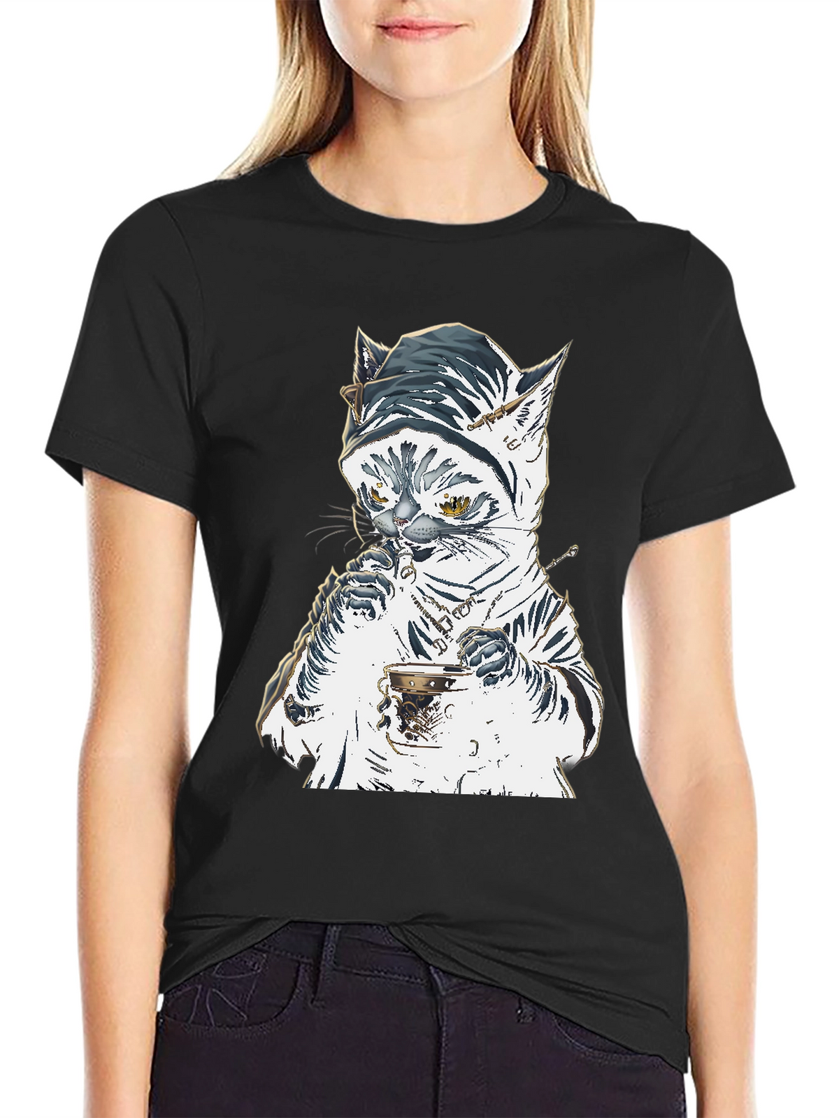 Cat T-Shirt: Sophisticated Feline Tea Time
