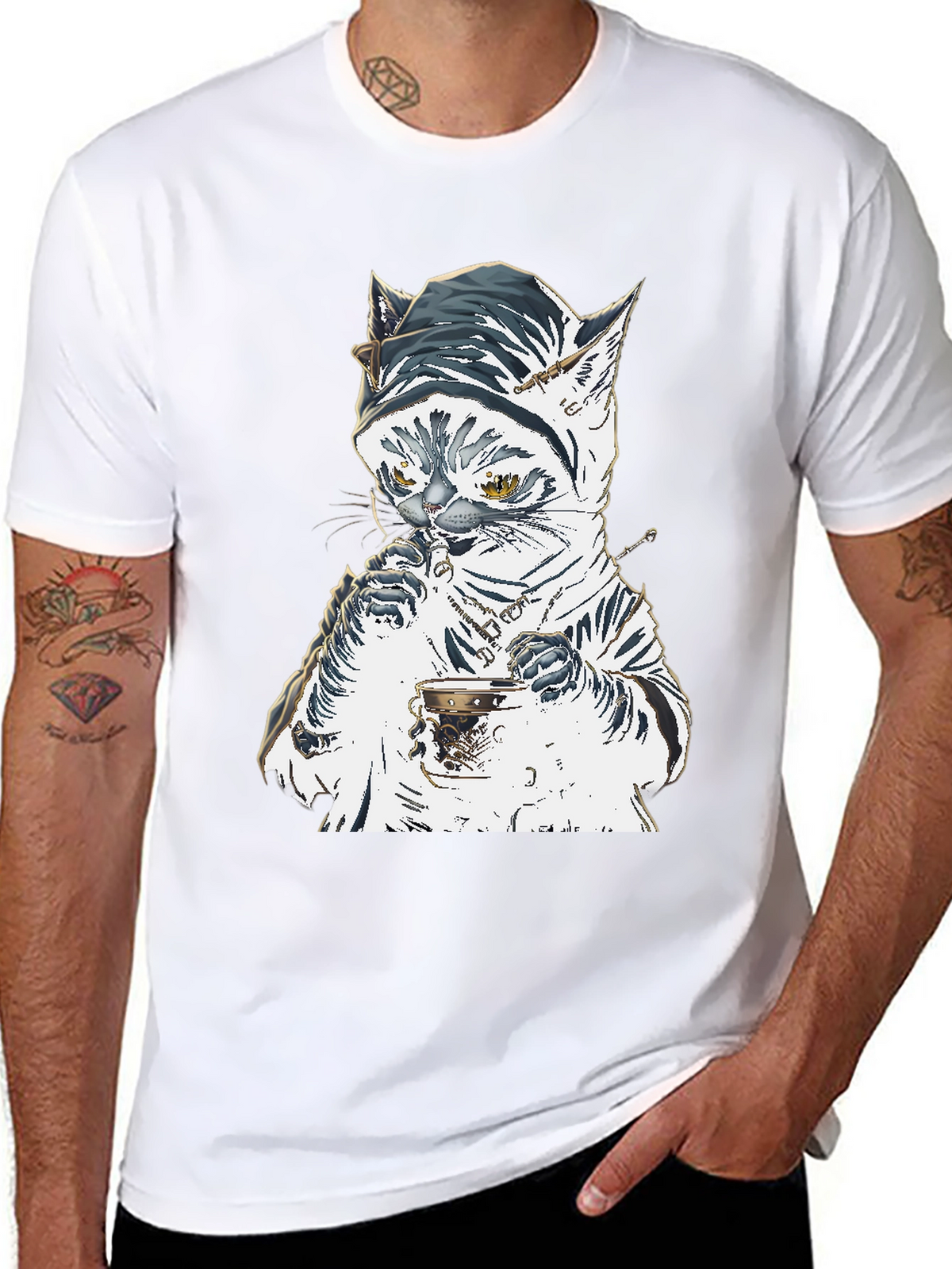 Cat T-Shirt: Sophisticated Feline Tea Time