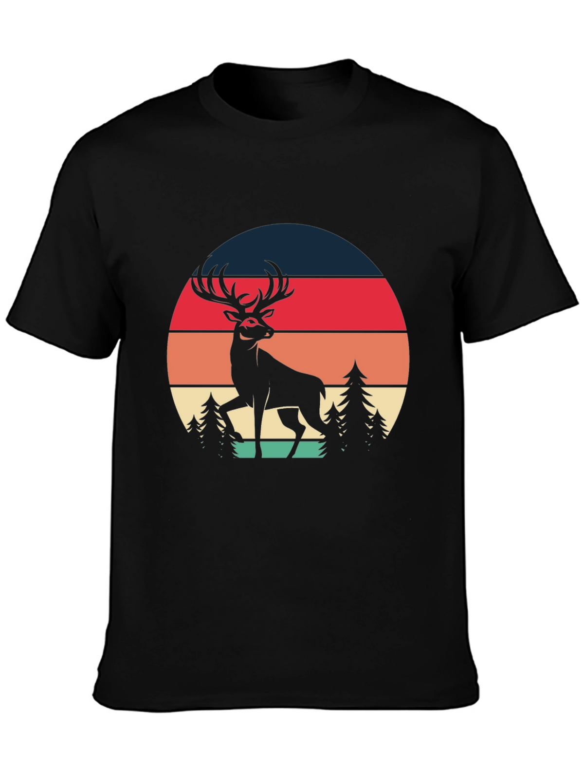 Retro Deer Graphic Tee - Black