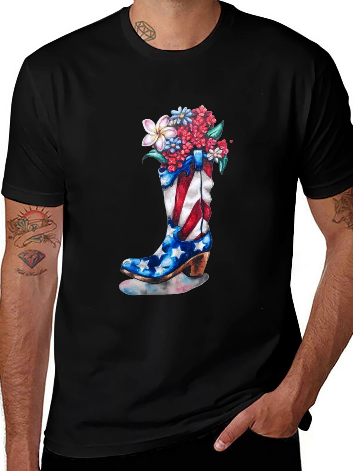Patriotic Cowboy Boot Floral T-Shirt