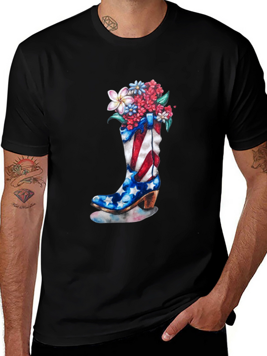 Patriotic Cowboy Boot Floral T-Shirt