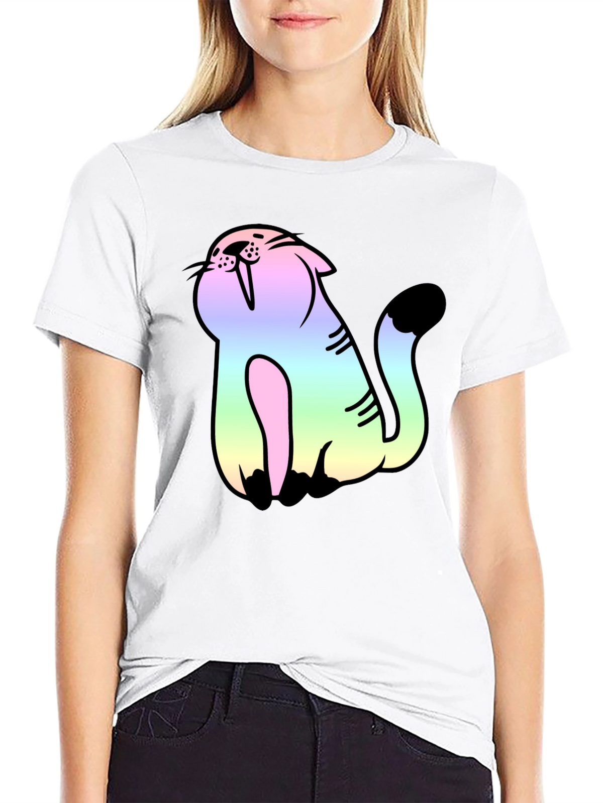 Rainbow Cat Black Tee