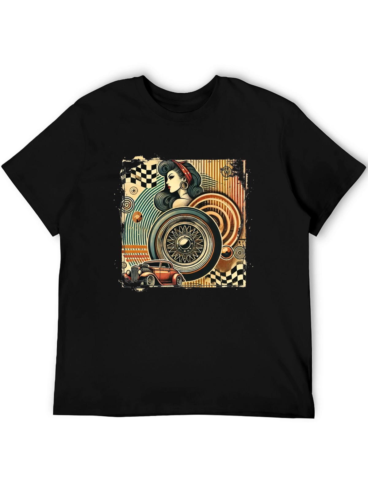 Retro Car & Pin-Up Graphic T-Shirt