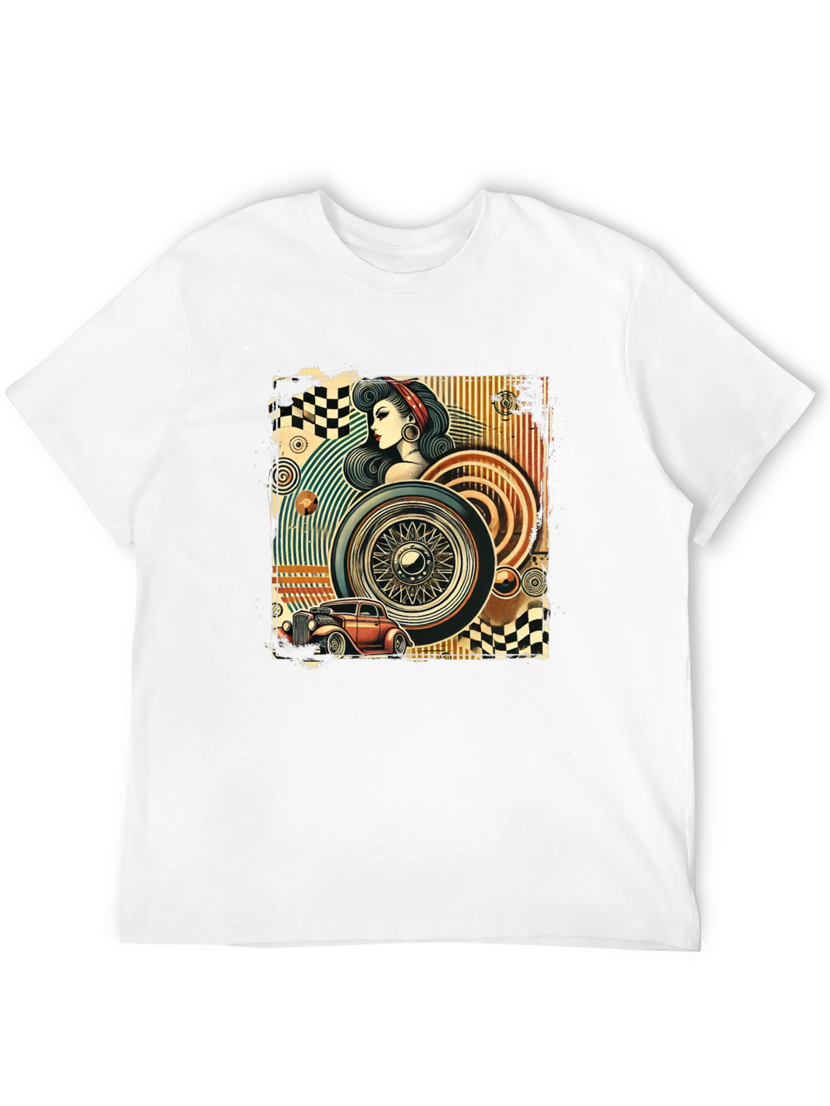 Retro Car & Pin-Up Graphic T-Shirt