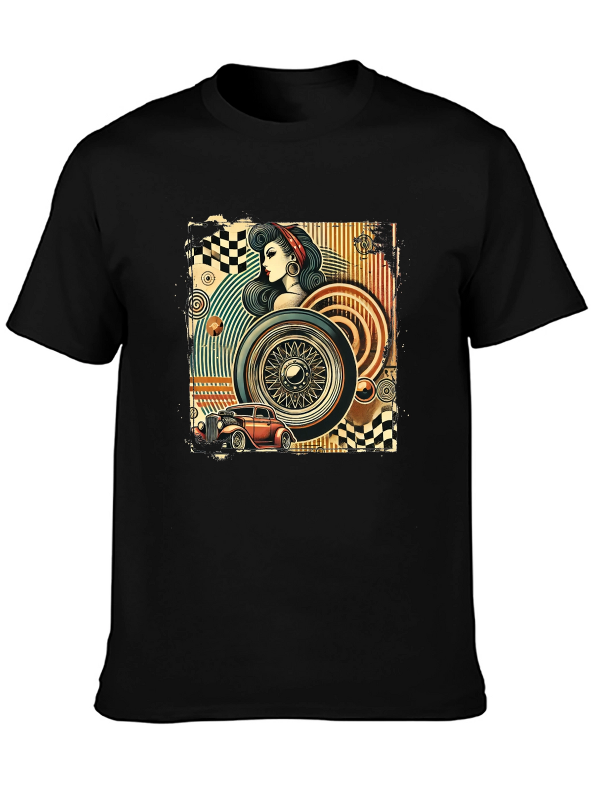 Retro Car & Pin-Up Graphic T-Shirt