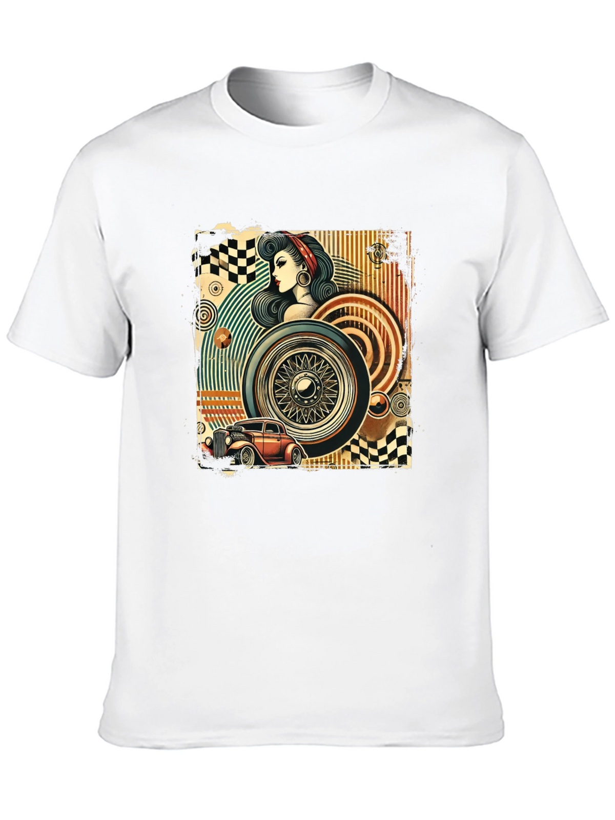 Retro Car & Pin-Up Graphic T-Shirt