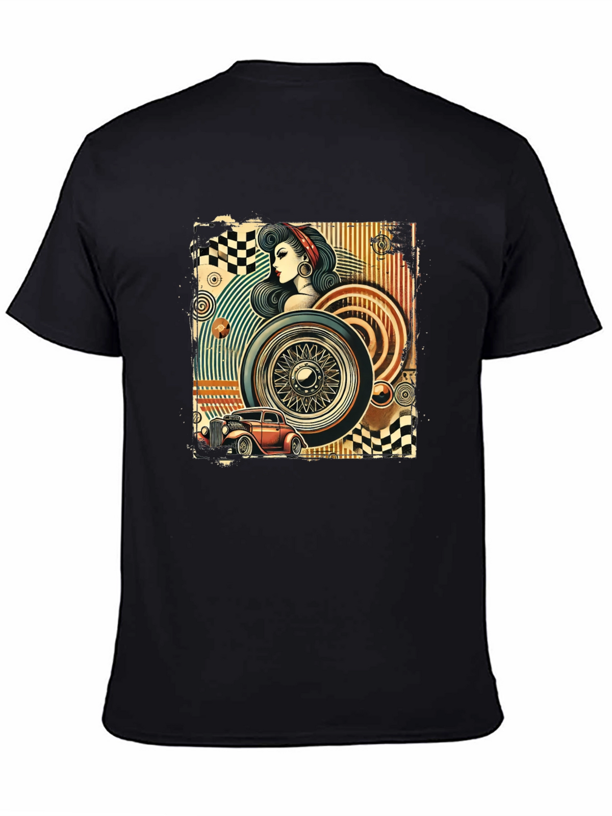Retro Car & Pin-Up Graphic T-Shirt