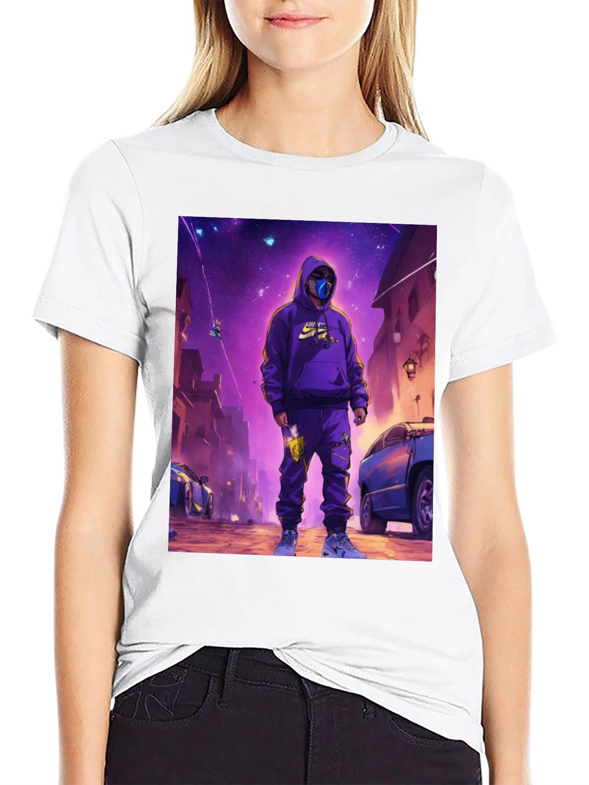 Black T-Shirt with Urban Galaxy Graphic