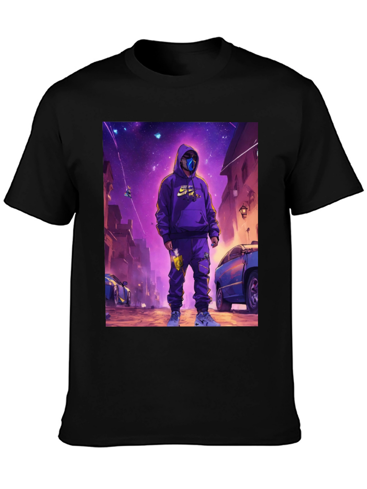 Black T-Shirt with Urban Galaxy Graphic