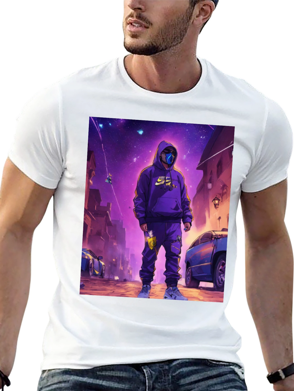 Black T-Shirt with Urban Galaxy Graphic