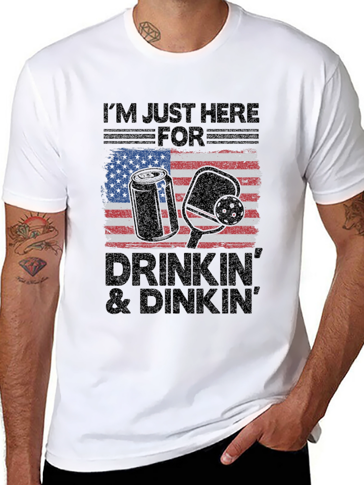 Drinkin & Dinkn T-Shirt - American Flag Pickleball Tee