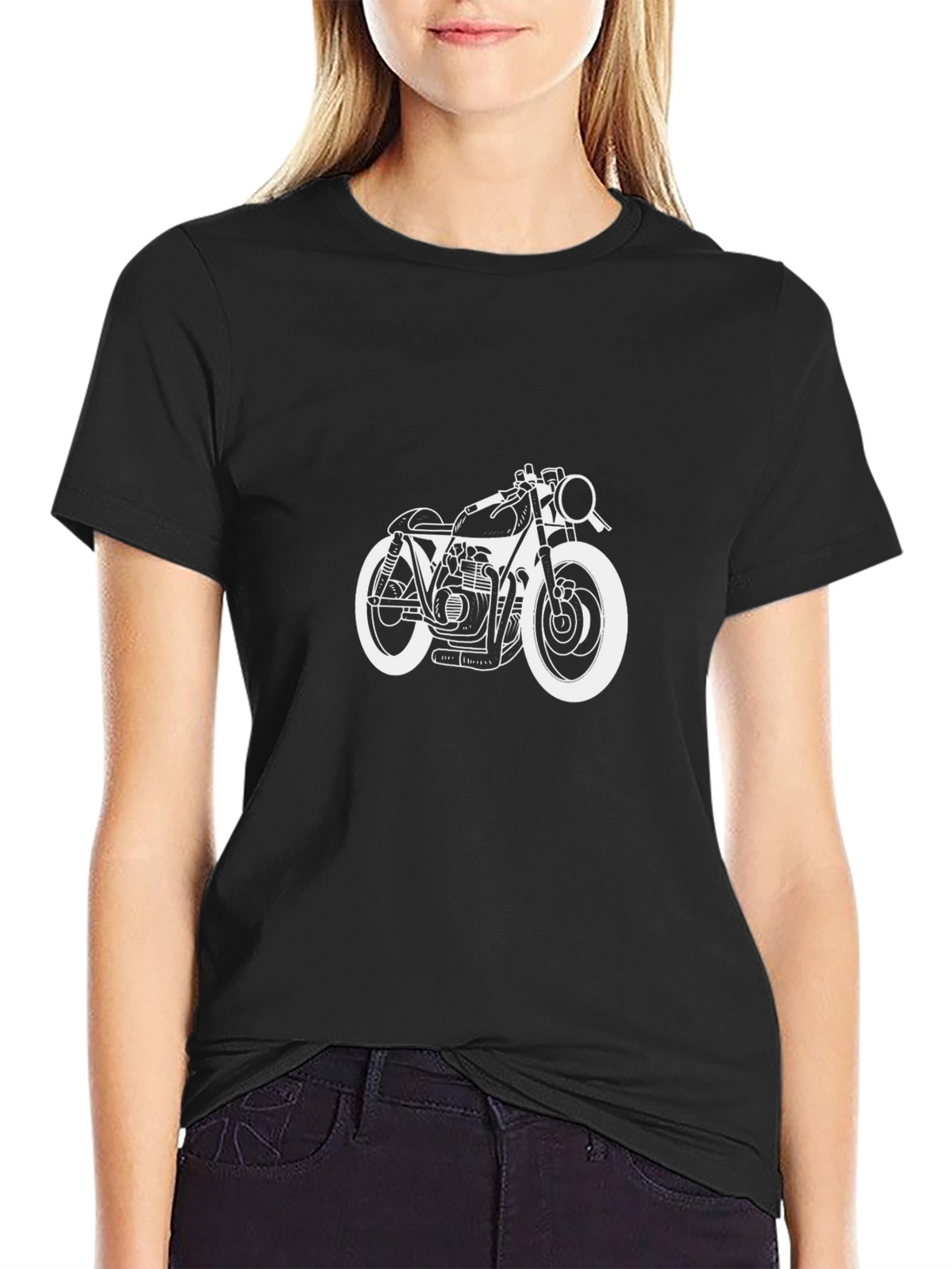 Motorcycle Graphic Tee - Black Cotton T-Shirt