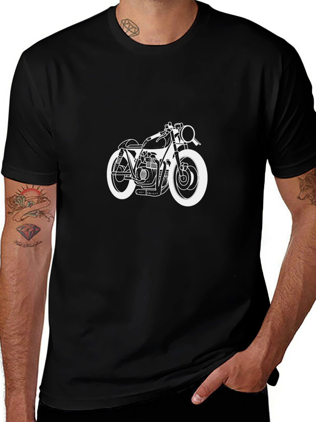 Motorcycle Graphic Tee - Black Cotton T-Shirt