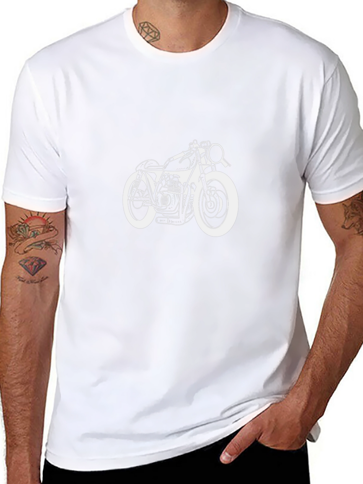 Motorcycle Graphic Tee - Black Cotton T-Shirt
