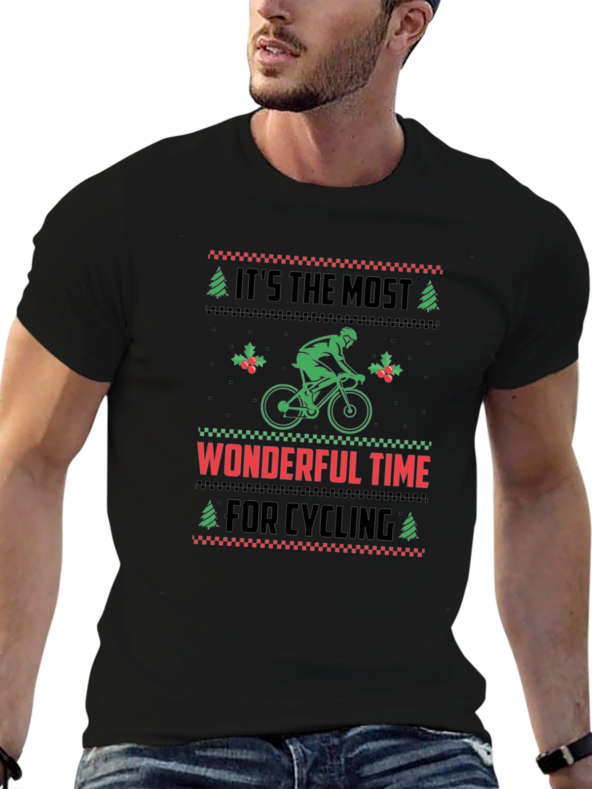 Cycling Christmas T-Shirt - Holiday Ugly Sweater Style